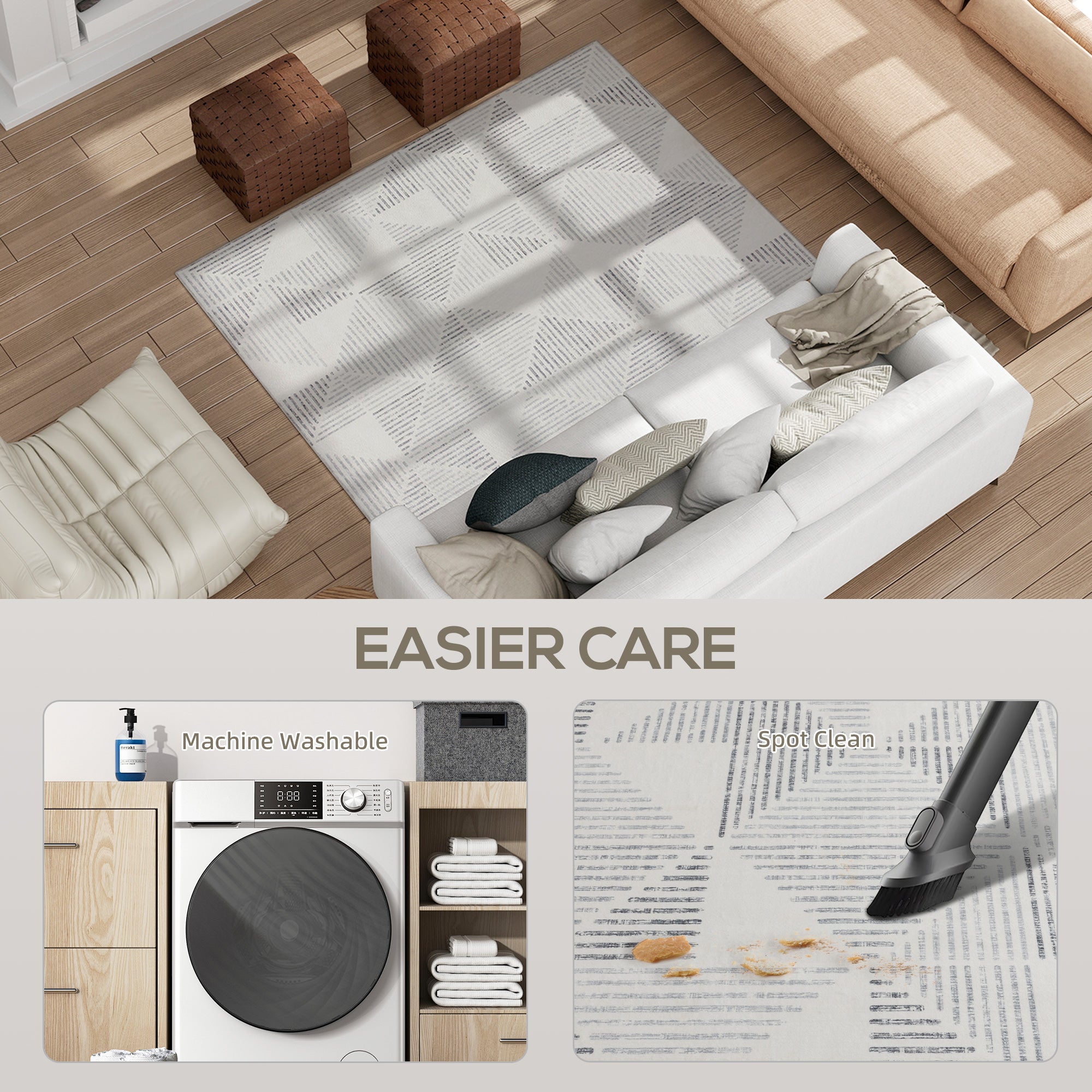 Fynco - Modern Area Rug, Geometric Pattern Non-Slip Washable Rug, Soft Floor Carpet for Living Room, Bedroom, Dining Room, Home Office, 170 x 120 cm, Grey