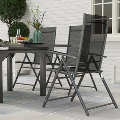 7 Piece Outdoor Dining Set with Extendable Table and 6 Folding Chairs for Patio, Balcony, Deck, Grey