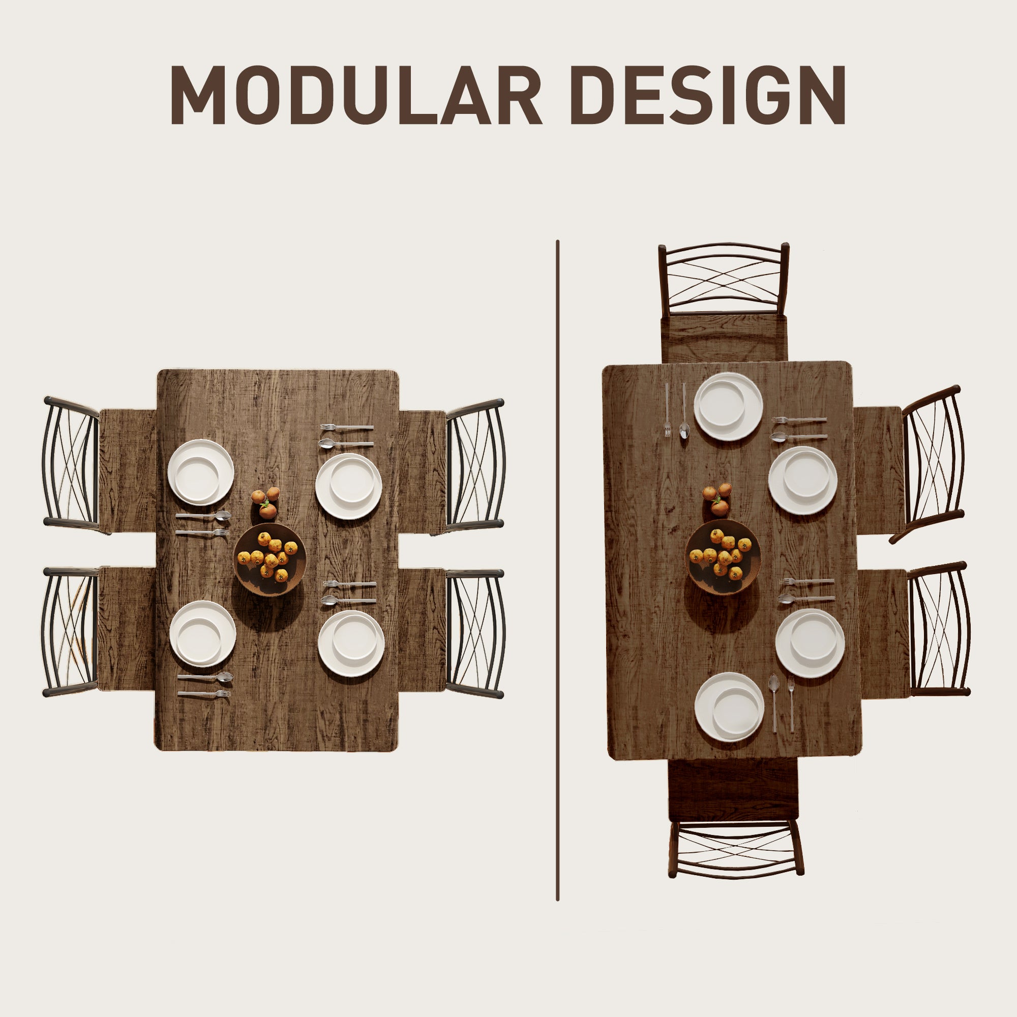 Modern Dining Table Set for 4, Space-Saving 5 Pieces Kitchen Table Set with Rectangle Table and Steel Frame, Oak