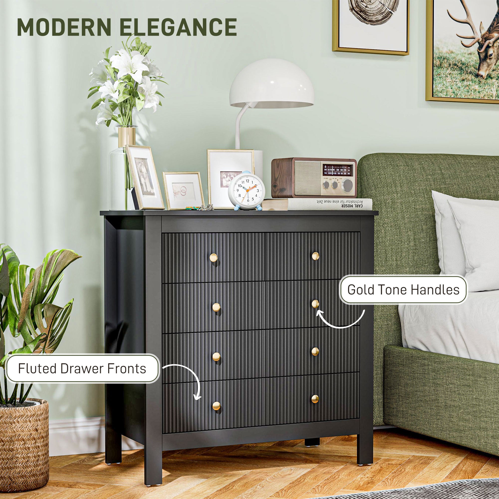 Elegant Chest of Five Drawers - Black
