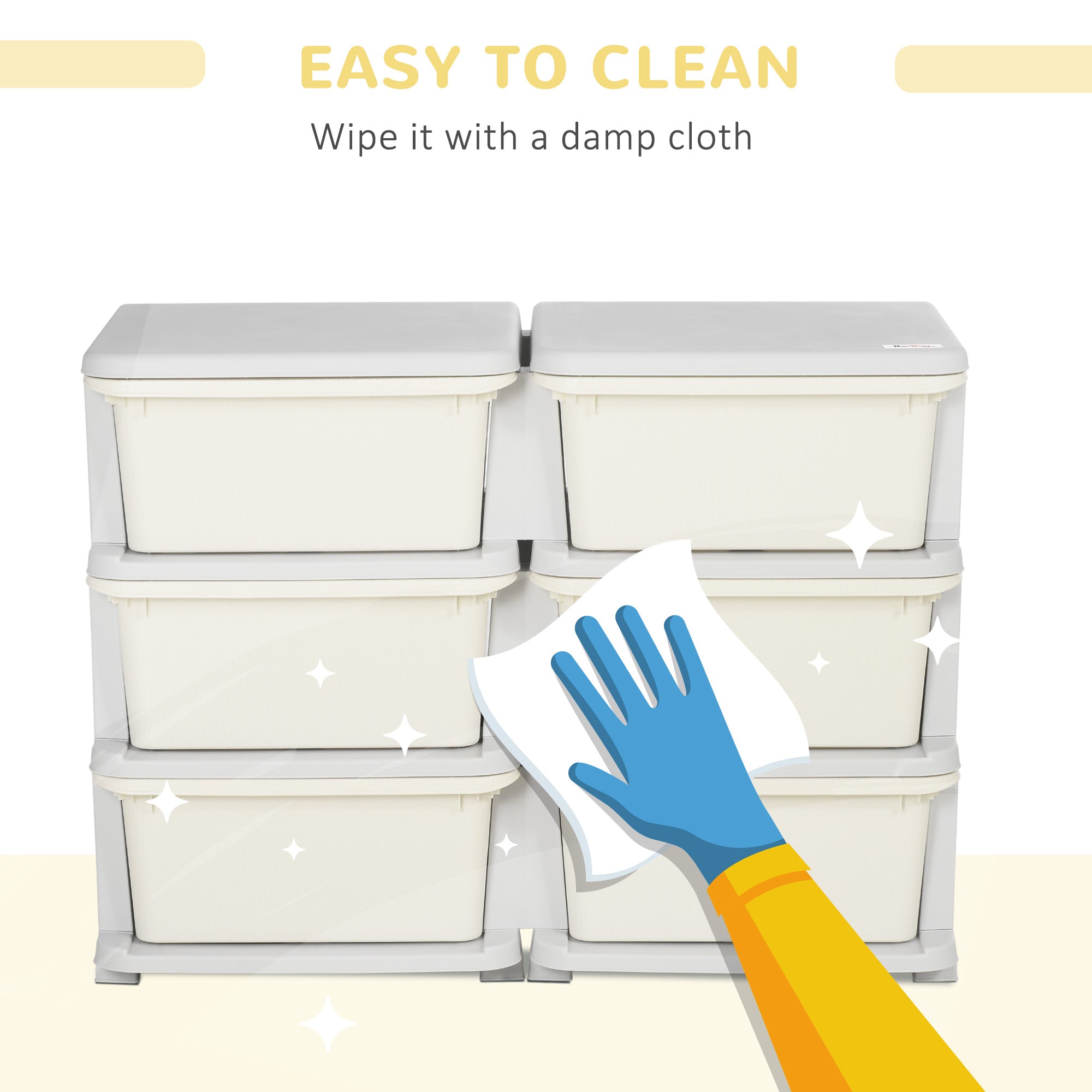 Kids Storage Unit, with Six Drawers - Cream