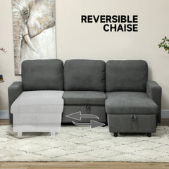 L Sofa Bed, with Storage - Charcoal Grey