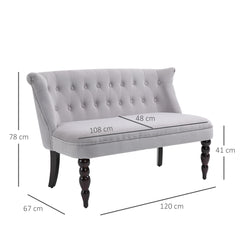 Loveseat with Wood Frame, Compact 2 Seater Sofa, Button Tufted Chaise Lounger with Carved Legs, Vintage Design for Bedroom Living room, Grey