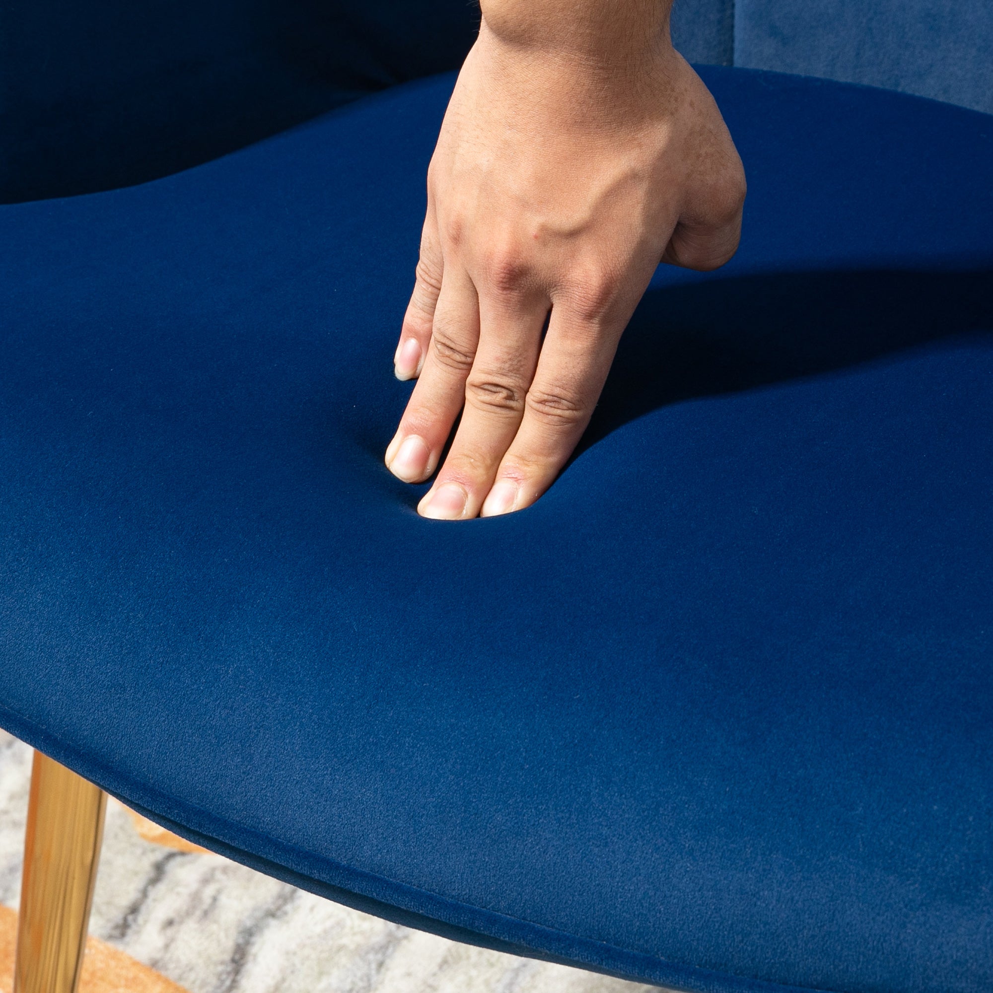Modern Armchair with Footstool, Upholstered Accent Chair with Ottoman, Steel Legs, Velvet Wingback Chair for Living Room, Bedroom, Home Study, Dark Blue