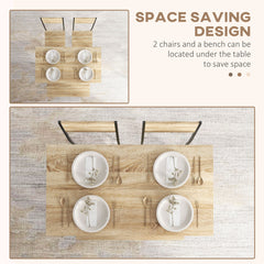 Square Dining Set for 4 Persons, Table, Chairs and Bench Included, Natural Wood Effect