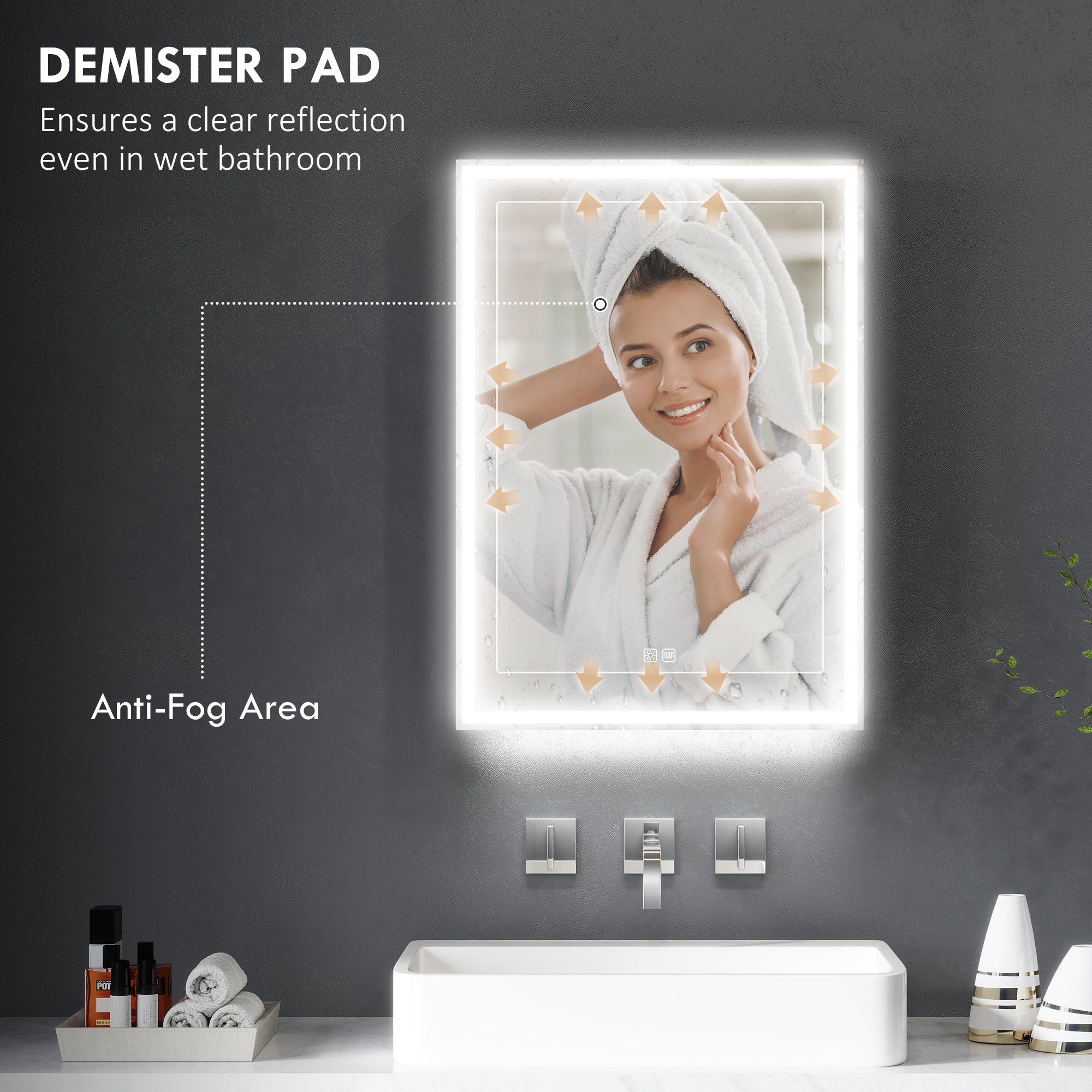 Bathroom Mirror Cabinet with LED Lights and Shaver Socket, 500 x 700 mm Wall Mounted Bathroom Cabinet with Mirror, Demister Pad, Dimmer, 3 Colours, Medicine Cabinet, Black
