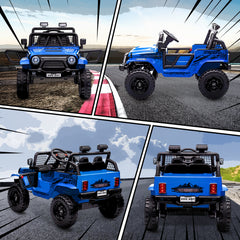AIYAPLAY 12V Battery Powered Kids Ride-On Car, Electric Truck w/ Spring Suspension, Remote, Music, Horn, Lights, Blue