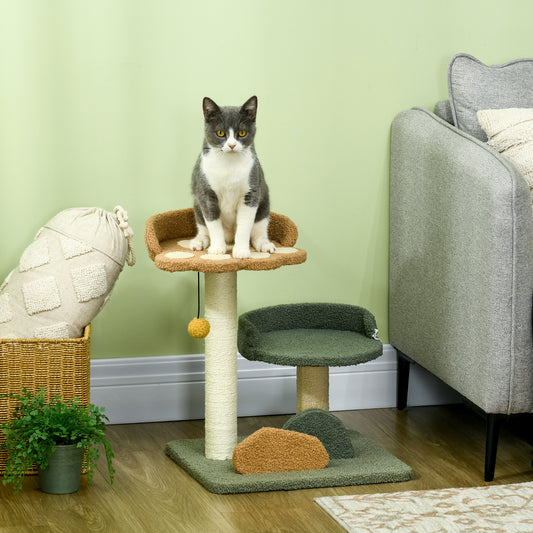 52cm Small Cat Tree for Indoor Cats, Scratching Posts with Two Beds, Toy Ball