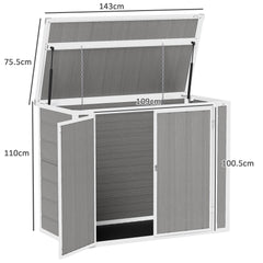 4.7 x 2.5FT Garden Shed, Double Bin Storage Shed with Lockable Doors, Outdoor Small Shed with Openable Lid for 2 Trash Cans, Garden Tools, Grey