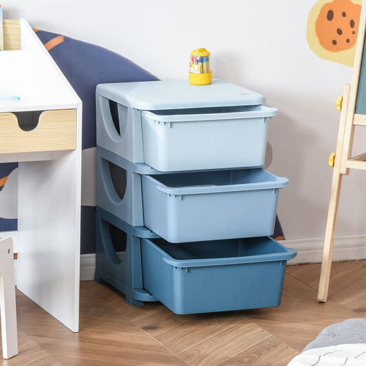 Kids Storage Units with 3 Drawers 3 Tier Chest Vertical Dresser Tower Toy Organiser for Nursery Playroom Kindergarten Blue