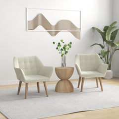 Set of 2 Accent Chair, Arm Chair with Slanted Back, Thick Padding and Rubber Wooden Legs for Living Room, Cream White
