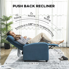 135° Push Back Recliner Armchair, with Footrest - Blue