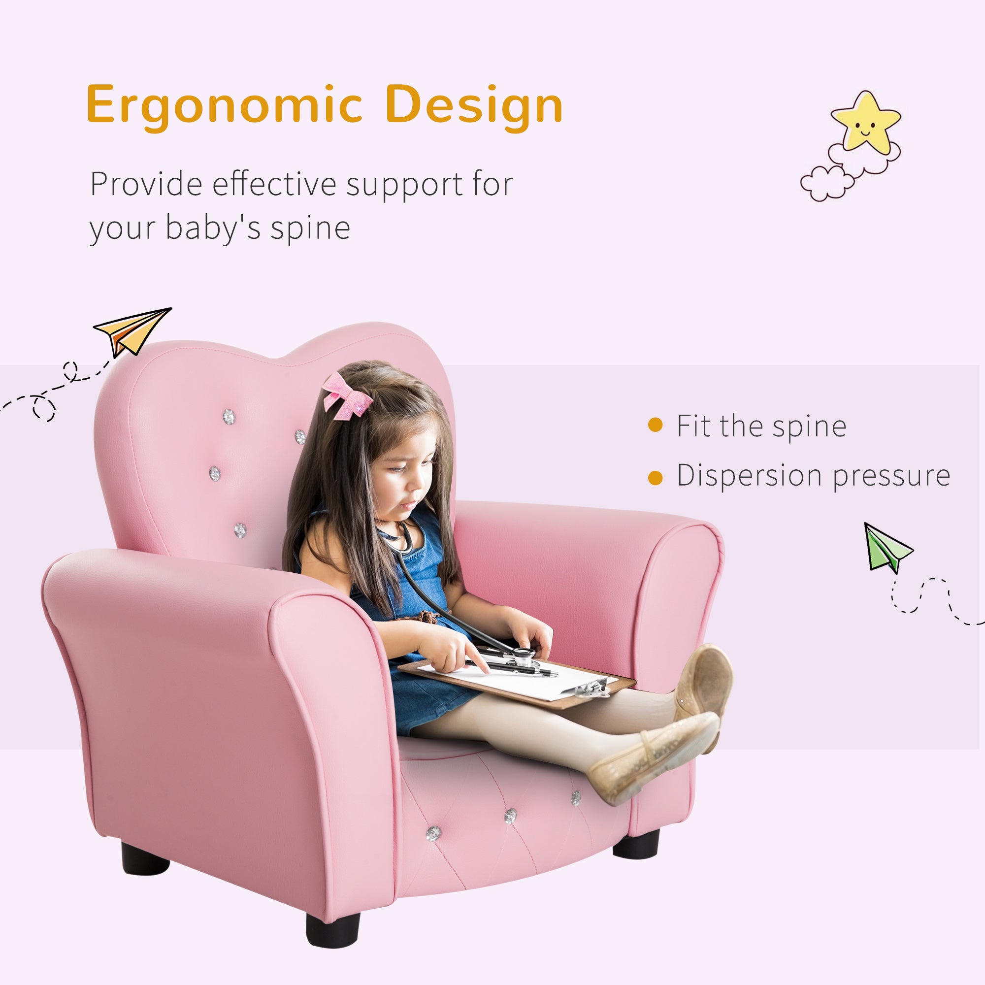 Kids Armchair Toddler Chair Seating Relax Playroom Seater Girl Princess Pink