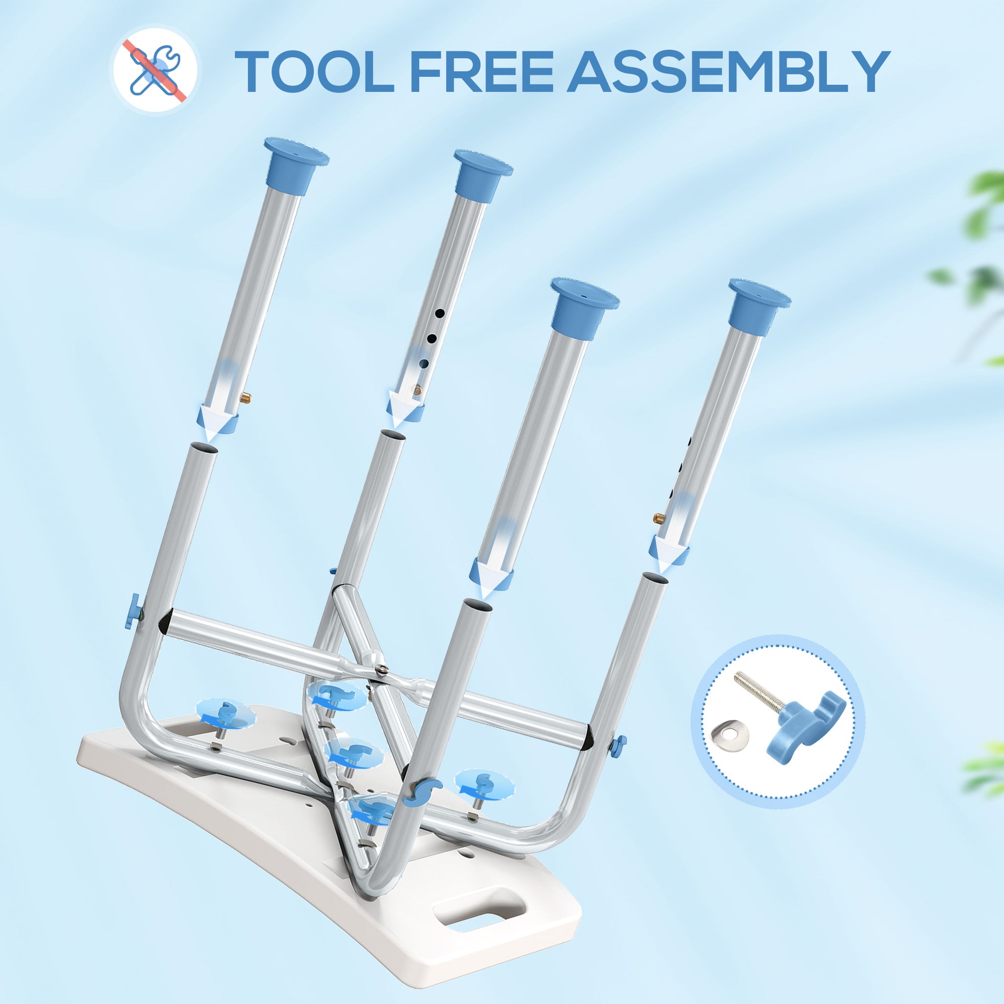 Fynco - 44-51.5cm Aluminium Frame Shower/Bath Stool - Light Blue