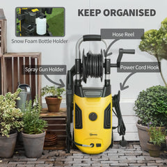 1800W High Pressure Washer, 150 Bar Pressure, 420 L/h Flow, Portable Power Washer Jet Wash Cleaner with Adjustable Nozzle, 6M Hose, Hose Reel, Steel Handle for Home Patio Car Driveway, Yellow