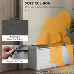 10-Shoe Storage Bench, with Padded Top Seat - White/Grey