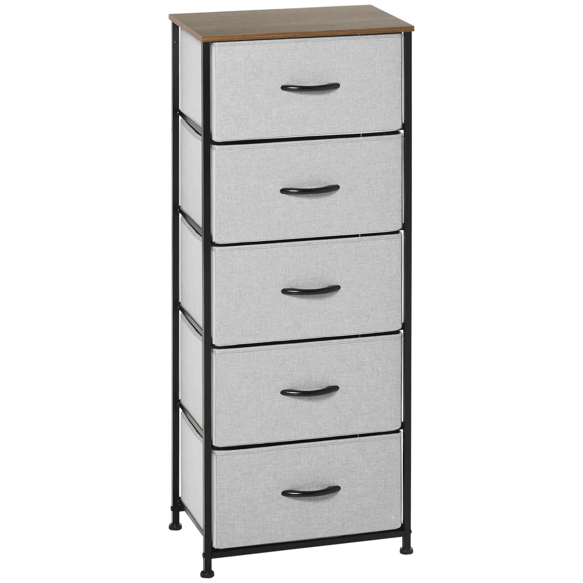 Fabric Chest of Drawers, Industrial Bedroom Dresser with 5 Fabric Drawers, Steel Frame and Wooden Top for Nursery, Living Room, Hallway, Grey