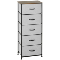 Fabric Chest of Drawers, Industrial Bedroom Dresser with 5 Fabric Drawers, Steel Frame and Wooden Top for Nursery, Living Room, Hallway, Grey