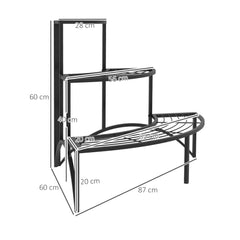 Fynco - Three-Tier Corner Metal Plants Shelves - Black