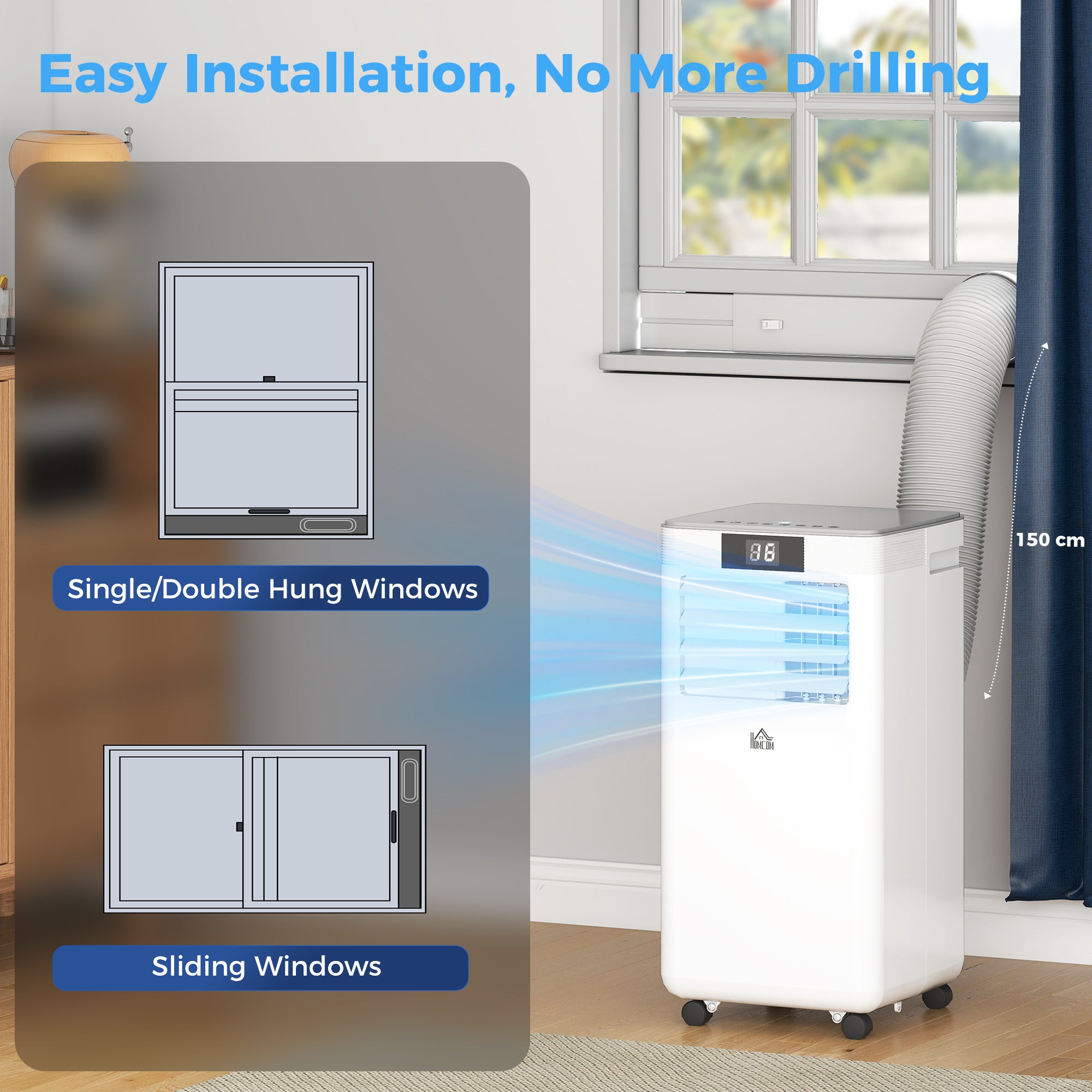 10000 BTU Air Conditioning Unit, 4-in-1 Portable Air Conditioner, Dehumidifier, Cooling, Fan, Sleep Mode, with Remote Control, LED Display, 2 Speeds, 24H Timer, Window Venting Kit, 22m²