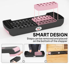 Fynco - Aerobic Step with 3-Level Adjustable Heights for Home, Office Exercise, Black and Pink