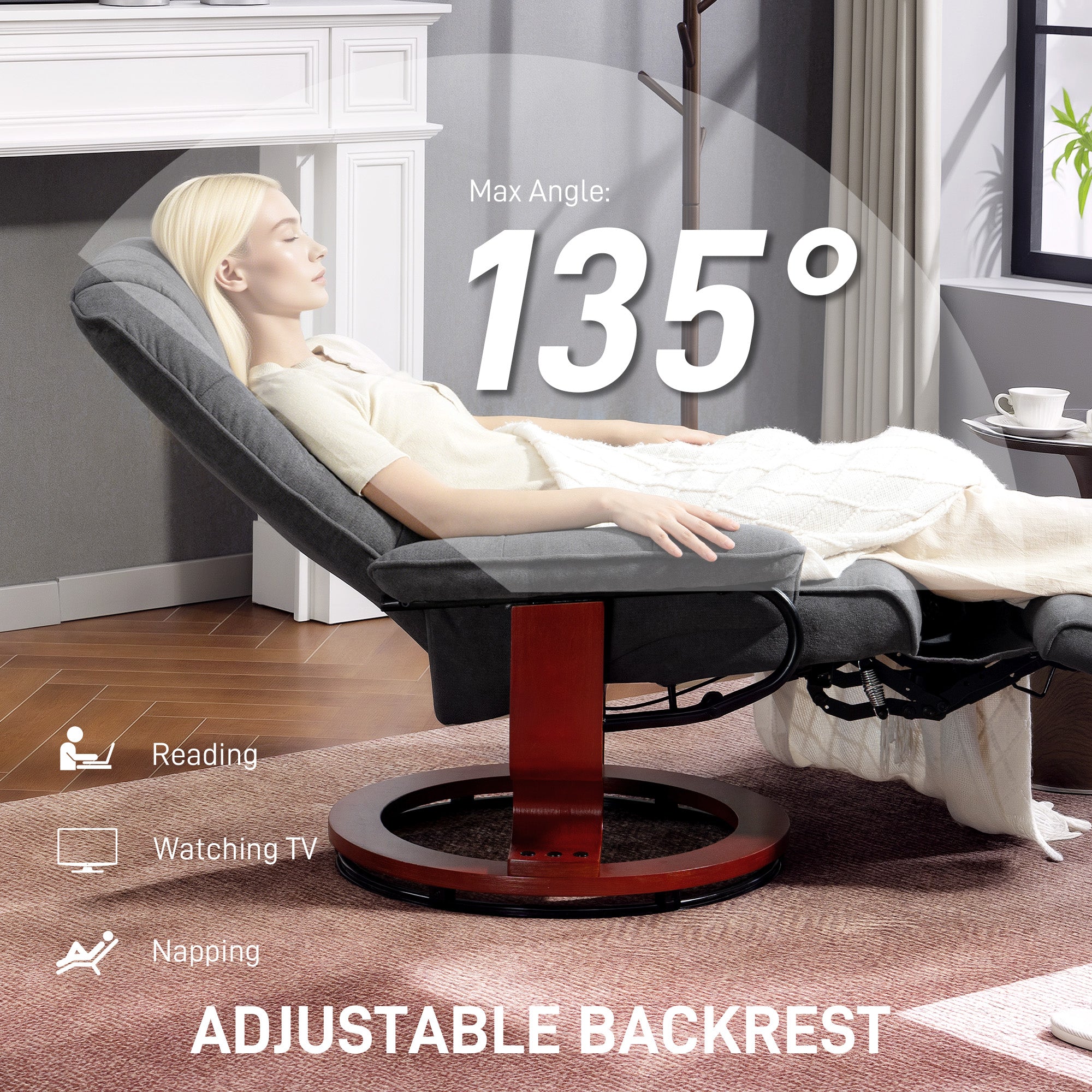 Fynco - Reclining Swivel Chair, with Footrest - Grey