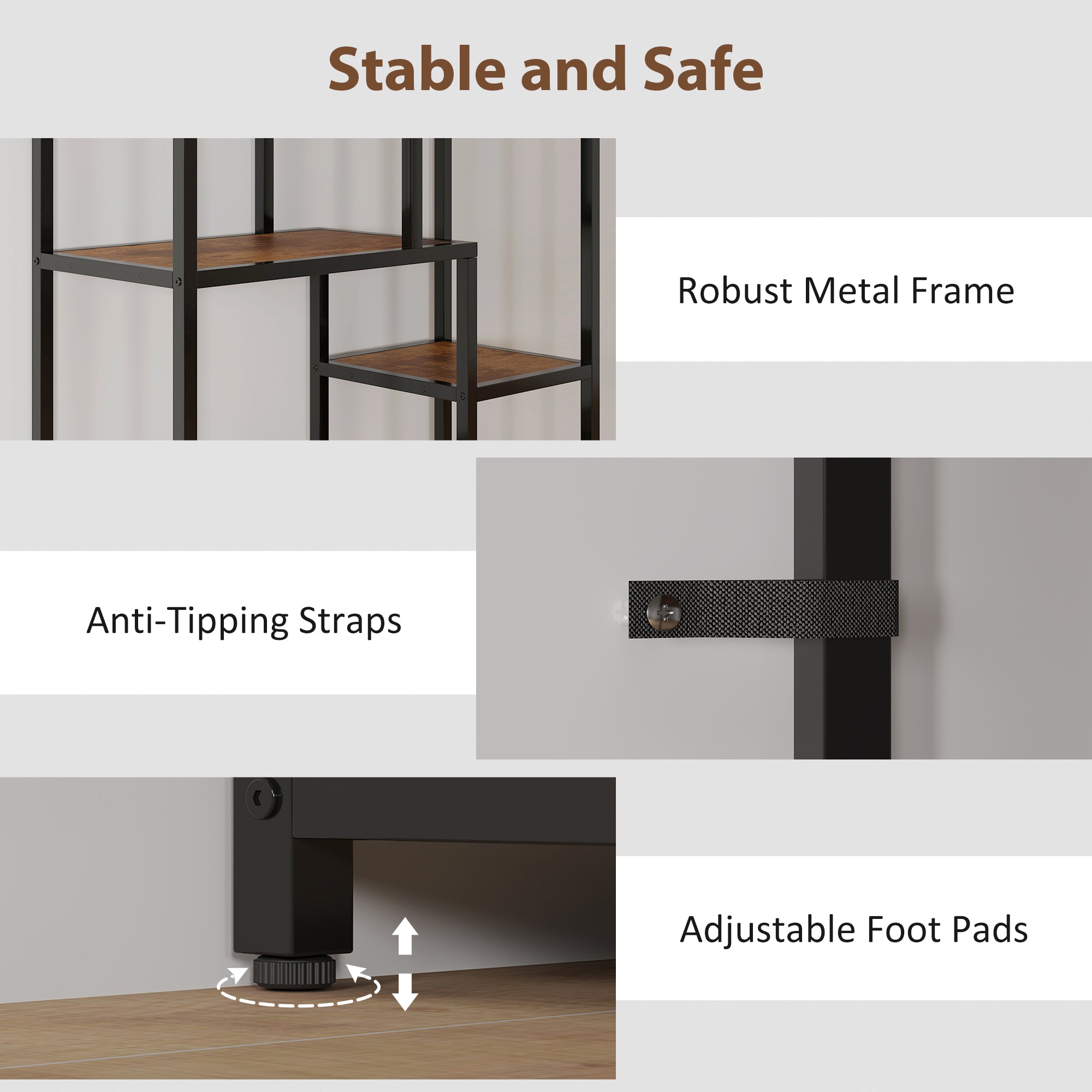 Fynco - Seven-Tier Geometric Bookcase - Brown/Black