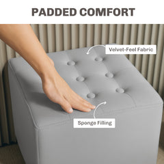 Velvet-Feel Square Ottoman - Light Grey