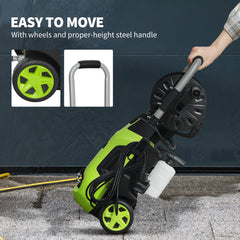 1800W High Pressure Washer, 150 Bar Pressure, 420 L/h Flow, Portable Power Washer Jet Wash Cleaner with Adjustable Nozzle, 6M Hose, Hose Reel, Steel Handle for Home Patio Car Driveway, Green