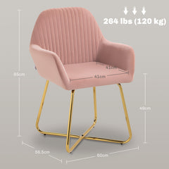 Modern Arm Chair Set of 2 Upholstered Accent Chair with Metal Base for Living Room Pink