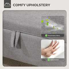 Fynco - 30L Linen Storage Ottoman Padded Footstool with Rubberwood Legs for Storage Box, Bed End, Shoe Bench, Seating, Light Grey