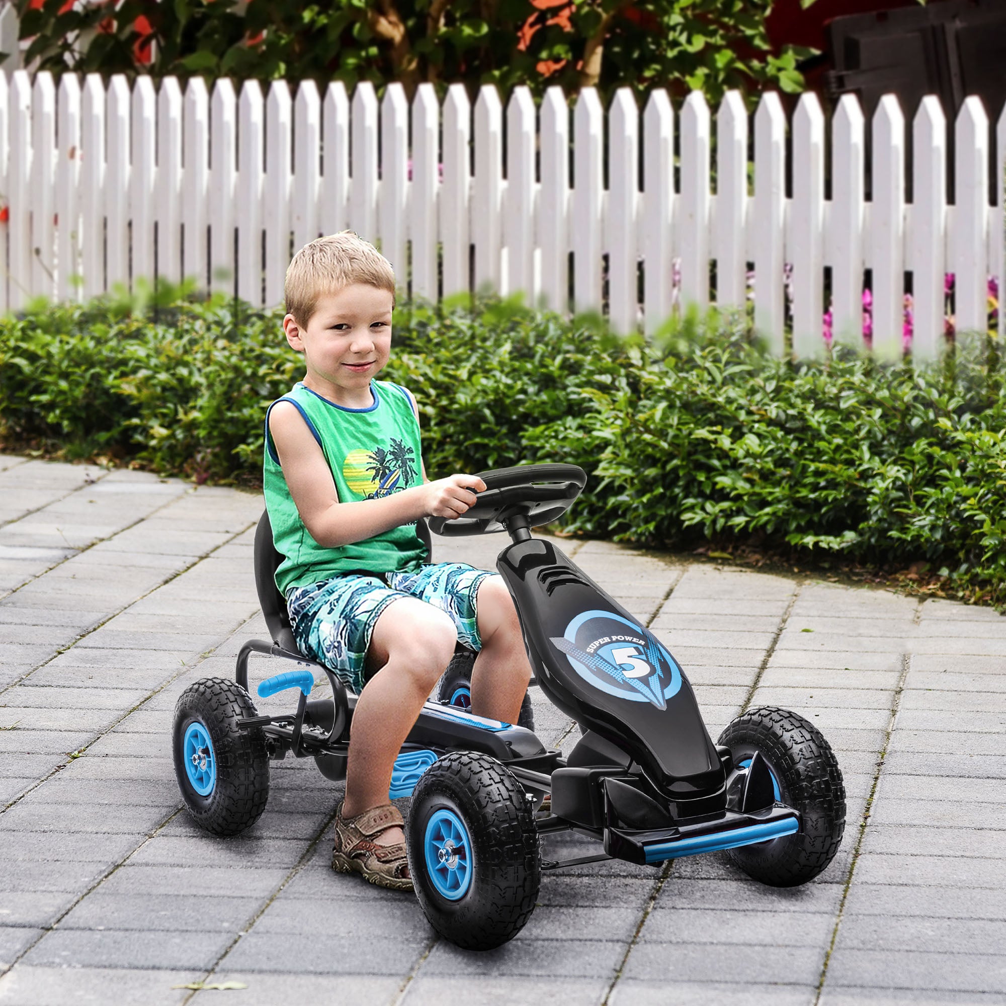 Kids Pedal Go Kart, with Adjustable Seat, Inflatable Tyres - Blue