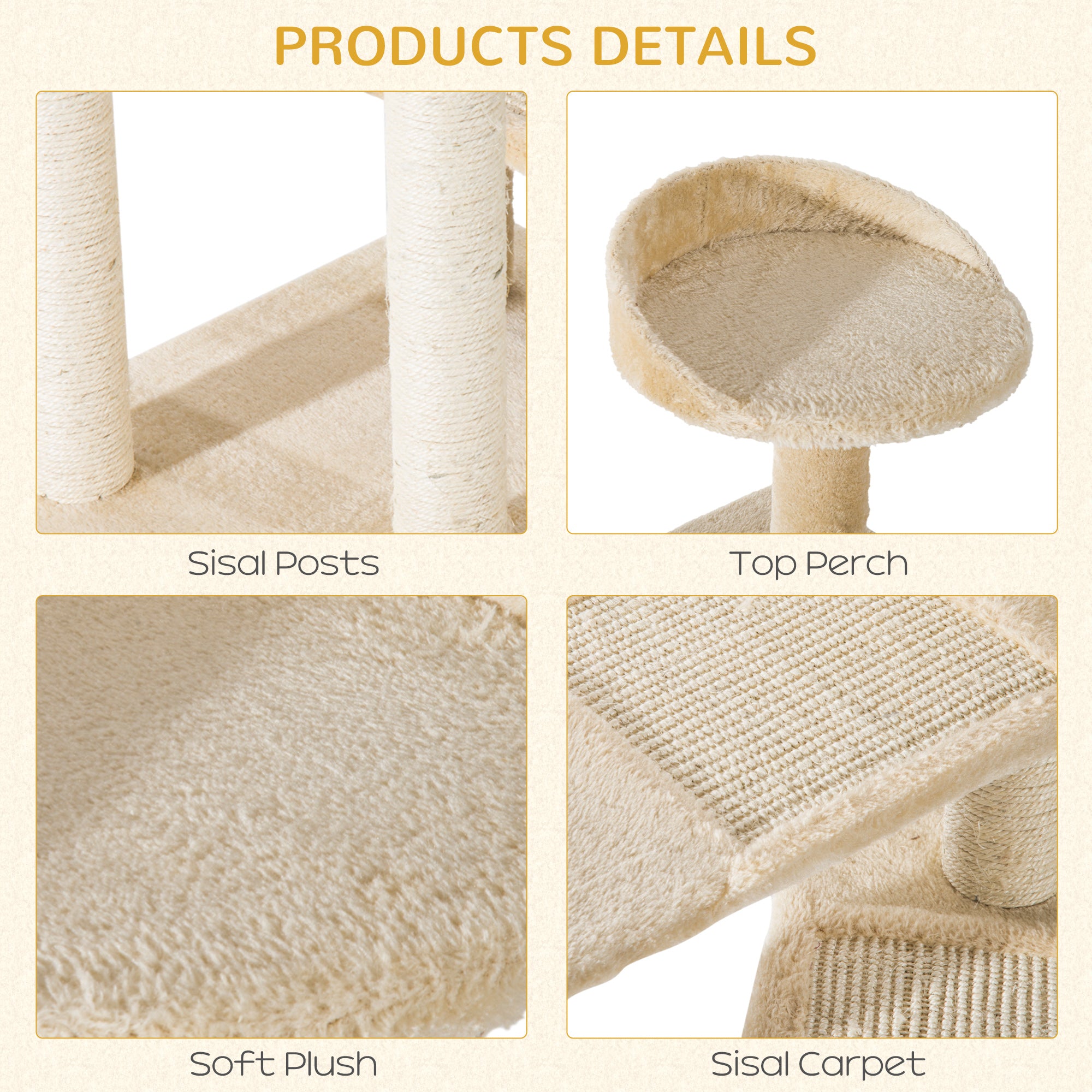 100 cm Cat Tree for Indoor Cats Kitten Scratch Scratching Post Climbing Tower Activity Centre Beige