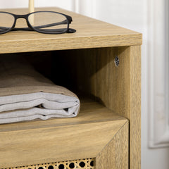 2-Piece Narrow Rattan Nightstands, Side End Table with Shelf and Cupboard, 39cm x 35cm x 60cm, Natural
