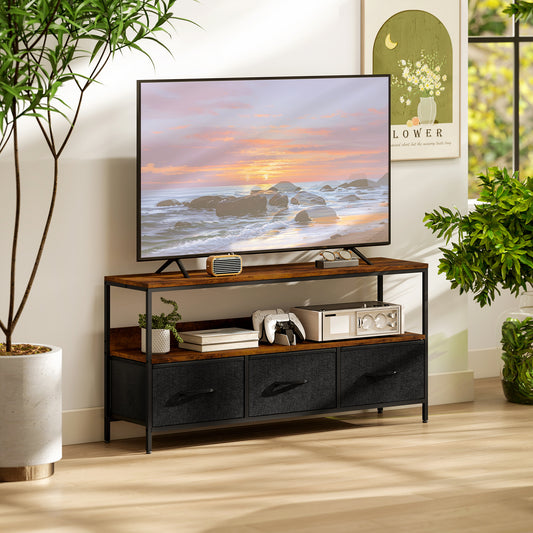 TV Stand Cabinet with 3 Foldable Drawers - Rustic Brown