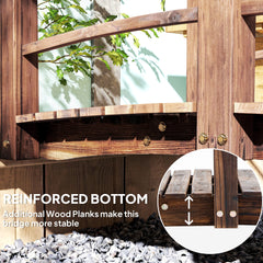 1.5M Wooden Garden Bridge Lawn Décor Stained Finish Arc Outdoor Pond Walkway w/ Railings Water Yard Decoration