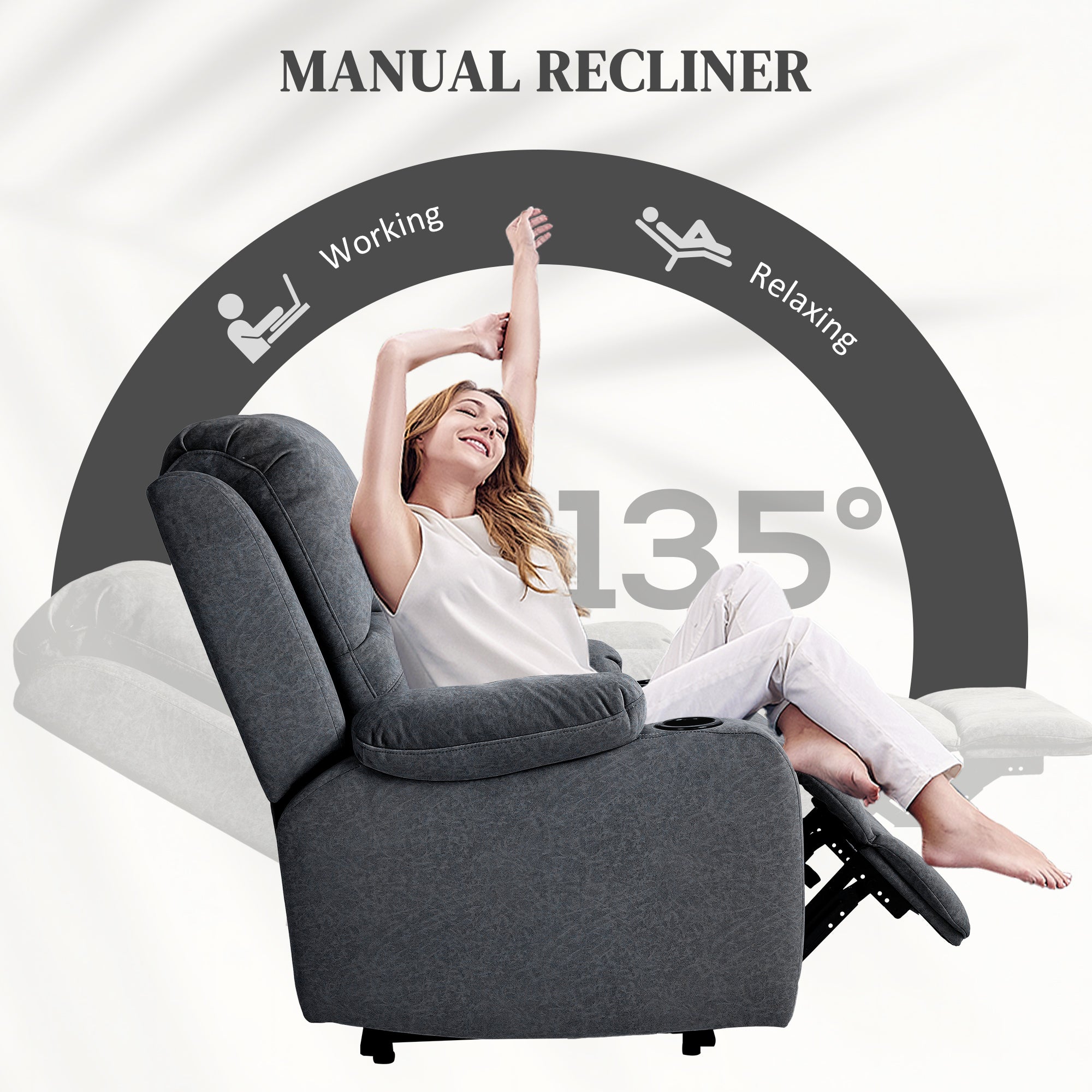 Microfibre Manual Reclining Armchair, with Footrest - Black