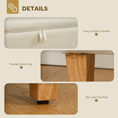 Fynco - 16L Linen Storage Ottoman Padded Footstool with Rubberwood Legs for Storage Box, Bed End, Shoe Bench, Seating, Beige