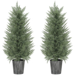 Fynco - 90cm Artificial Cypress Trees Set of 2, UV Resistant Artificial Plants with Decorative Pot, Fake Plants for Indoor Outdoor Decor, Green
