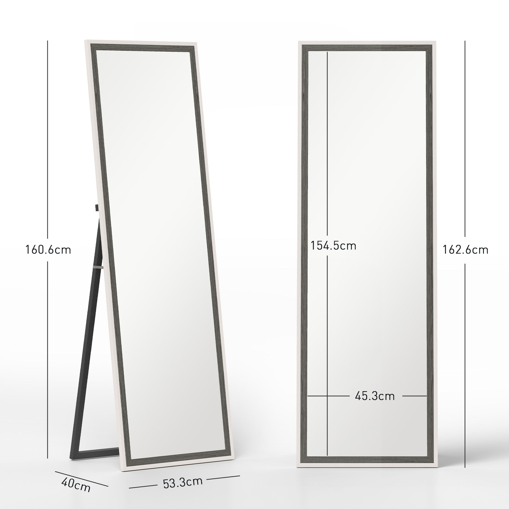 162.6 cm Two-Tone Full Length Mirror - White/Grey-Tone