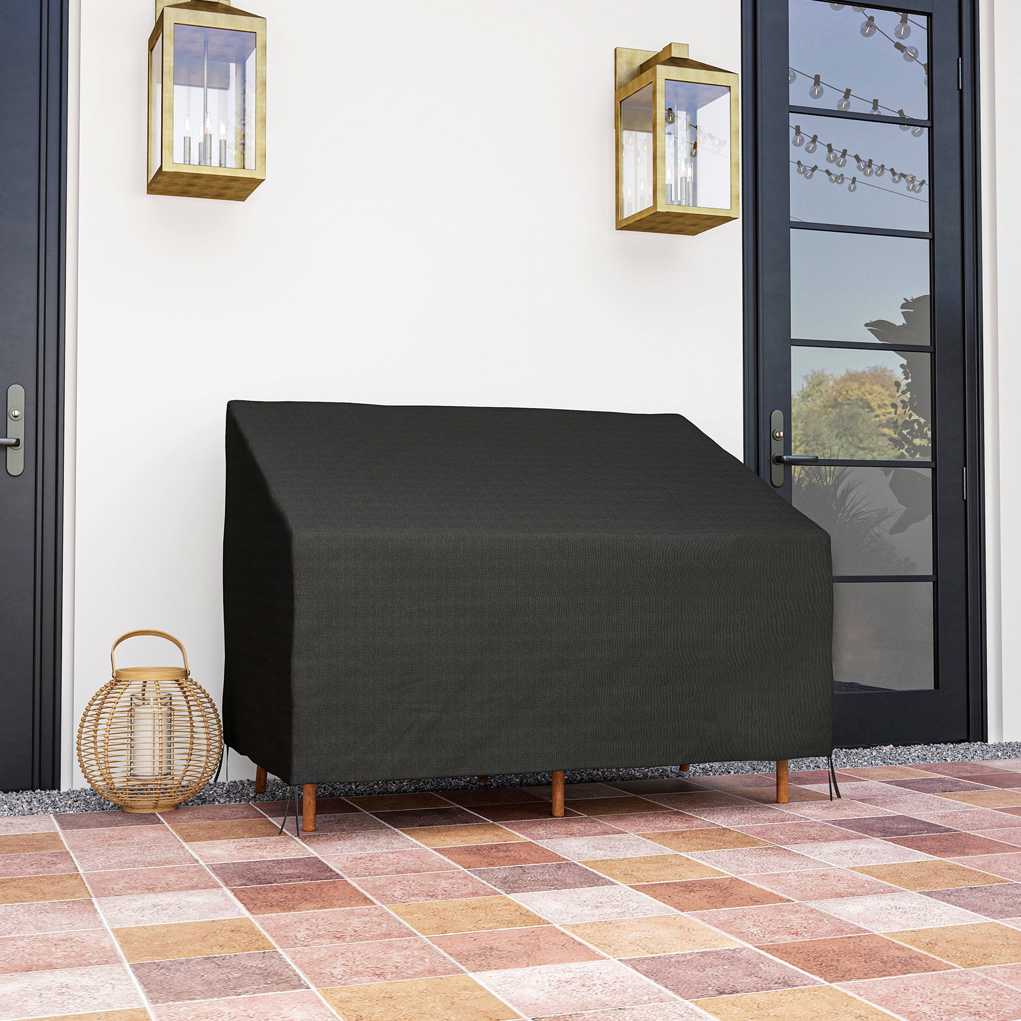 Fynco - 600D Oxford Cloth Furniture Cover, 2 Seater Sofa Protector for Garden Patio, Outdoor, Waterproof, Black, 140L x 84W x 56/94H cm
