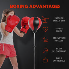 Training Boxing Punch Ball Set 125-145H x Φ43cm with Gloves Air Pump, 4-Position Adjustable Height Freestanding Boxing Speed Ball for Teenagers Exercise Training
