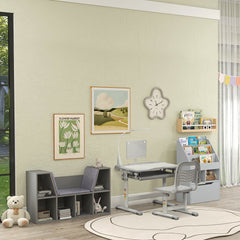 Kids Bookshelf, Toy Organiser, with Storage Drawer, Wheels - Grey