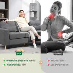 3 Seater Sofa with Footstool, Fabric L-Shaped Sofa, Sectional Couch with Wood Legs, Tufting Cushioned Back for Small Space, Living Room, Office, Dark Grey