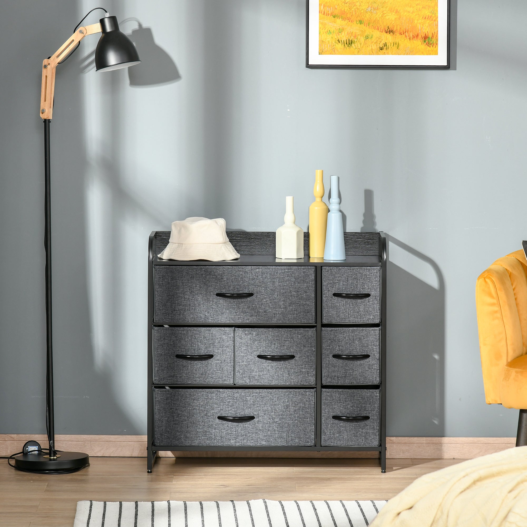 Chest of Drawers with 7 Foldable Drawers, 3-Tier Fabric Bedroom Dresser, Clothes Storage Unit for Bedroom, Living Room, Grey