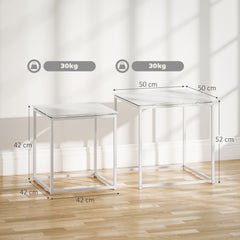 Nest of Tables, Set of 2 Coffee Table, Side Tables with Tempered Glass Desktop and Metal Frame for Living Room, Bedroom, Office, White