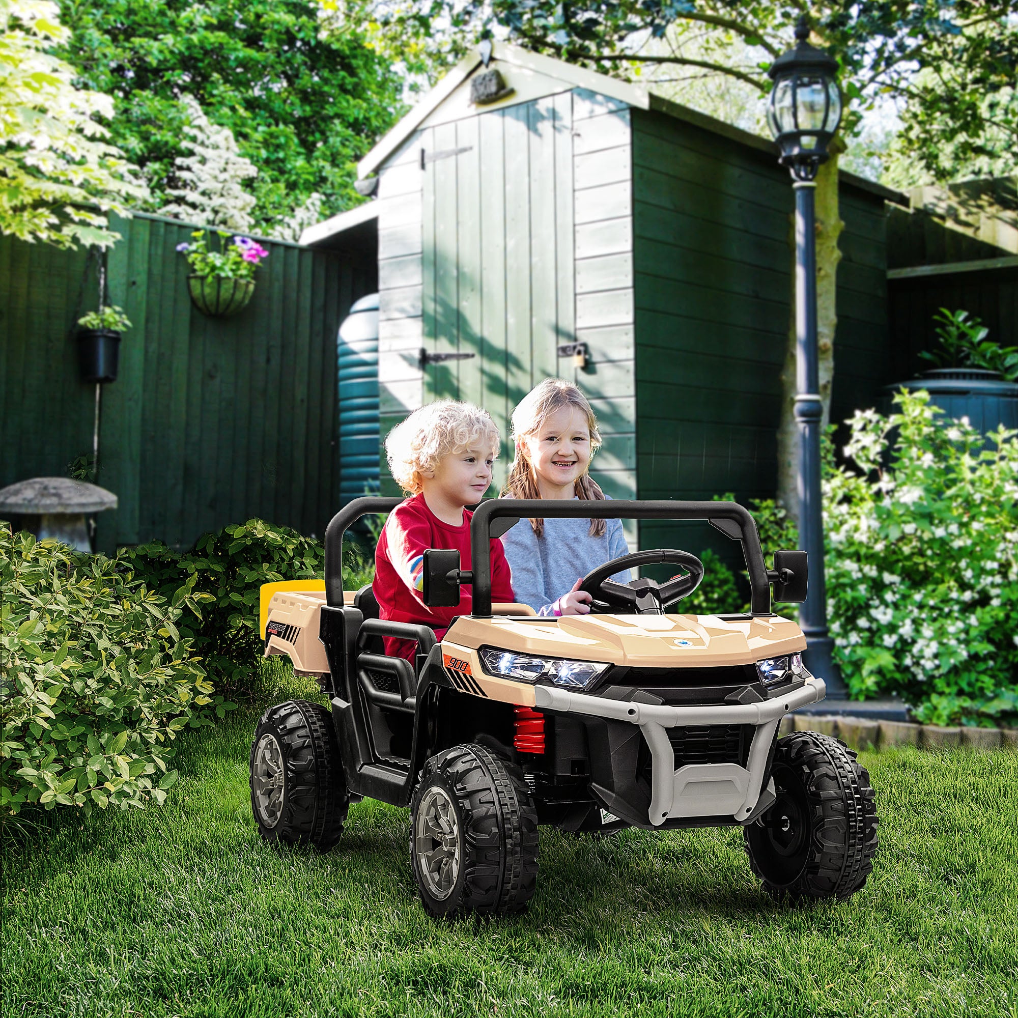 12V 2 Seater Kids Electric Ride-On Car with Electric Bucket, Remote Control - Yellow