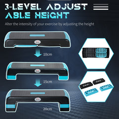 Aerobic Step with 3-Level Adjustable Heights for Home, Office Exercise, Black and Blue