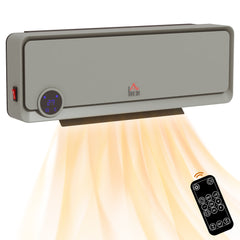 Fynco - Wall Downflow Heater 2 Heat and Fan 1000W/2000W, Electric Space Heater with Timer Remote Oscillating, for Bedroom Home Office, Grey