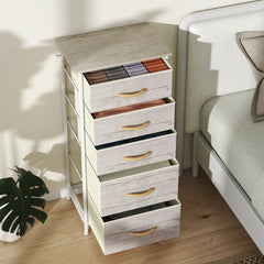 Chest of Five Fabric Drawers - Natural Wood Finish